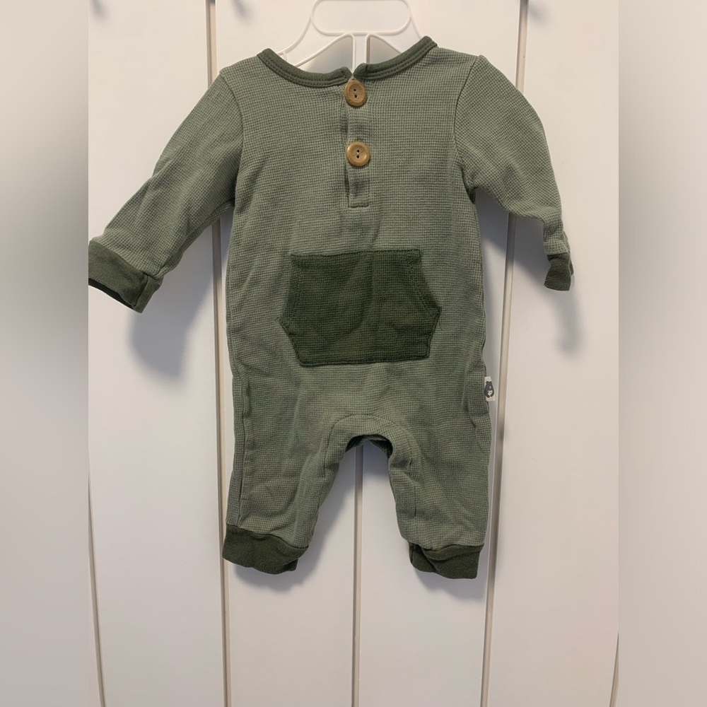 Olive Green Long-Sleeve Baby One-Piece Footie with Pocket